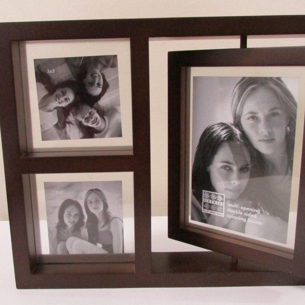 SIXTREES spinning collage picture frame natural wood contemporary desi 6x4, 3x3